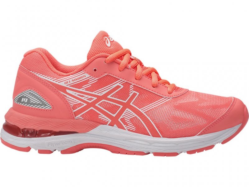 Asics Gel-Nimbus 19 Running Shoes For Kids Coral/White/Coral 091UHSNY