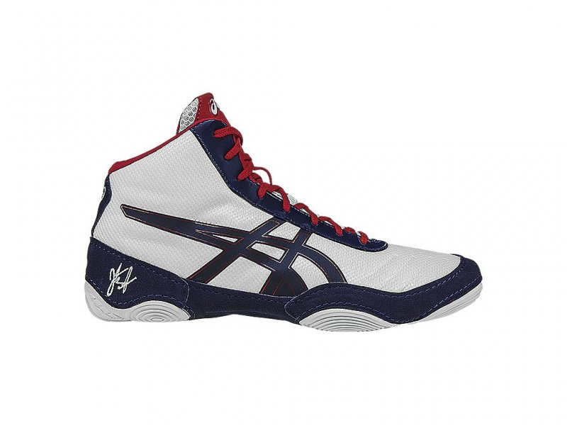 Asics Jb Elite Wrestling Shoes For Men White/Navy/Red 538NXKJT