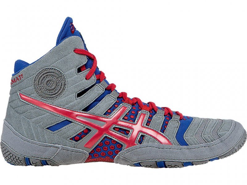 Asics Dan Gable Wrestling Shoes For Men Grey/Red/Blue 020KNBBH