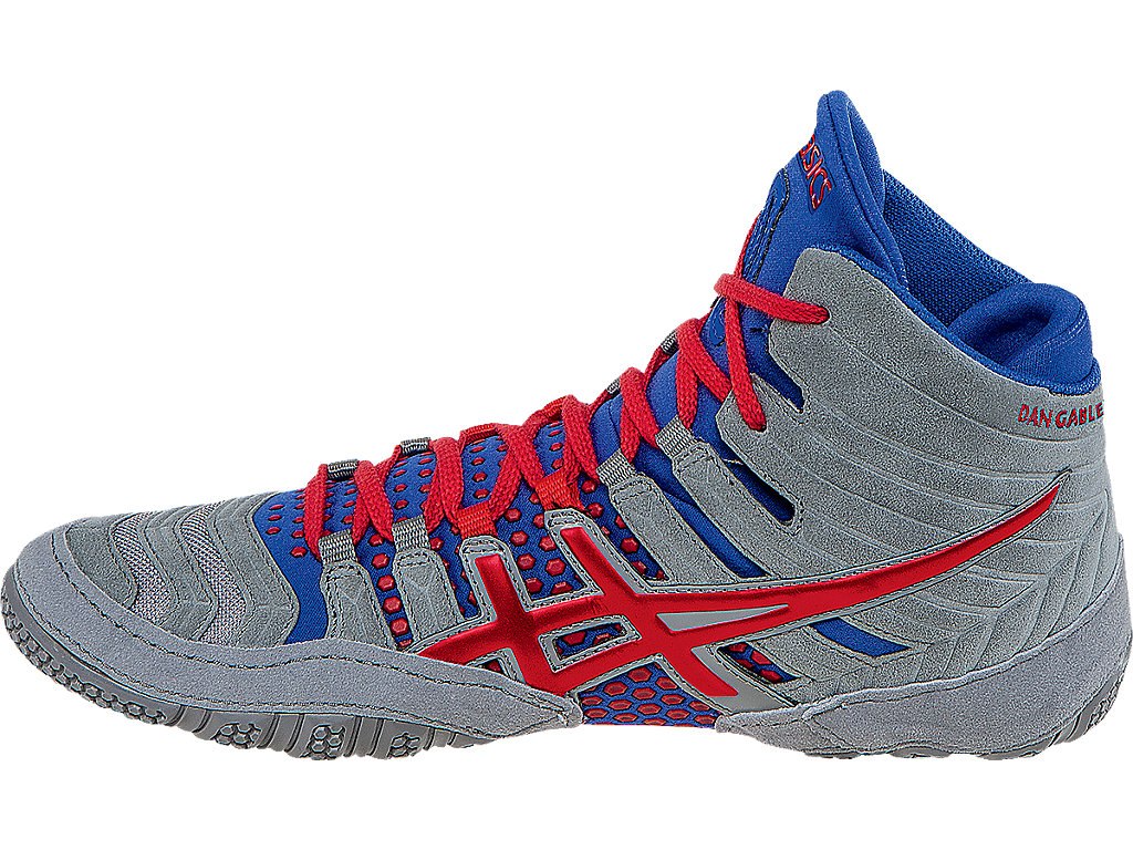Asics Dan Gable Wrestling Shoes For Men Grey/Red/Blue 020KNBBH