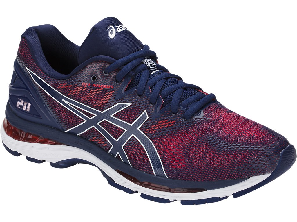 Asics Gel-Nimbus 20 Running Shoes For Men Indigo Blue/Indigo Blue/Red 081HRIFD