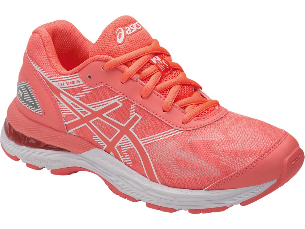 Asics Gel-Nimbus 19 Running Shoes For Kids Coral/White/Coral 091UHSNY