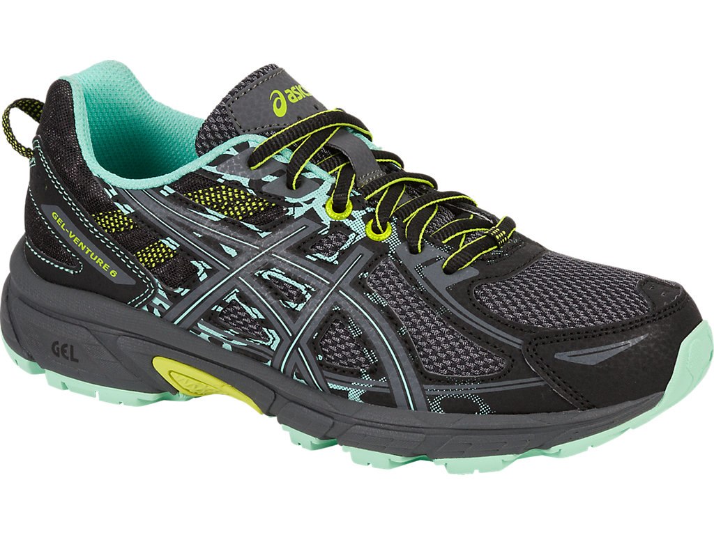 Asics Gel-Venture 6 Running Shoes For Women Black/Dark Grey/Green 378KSYVZ