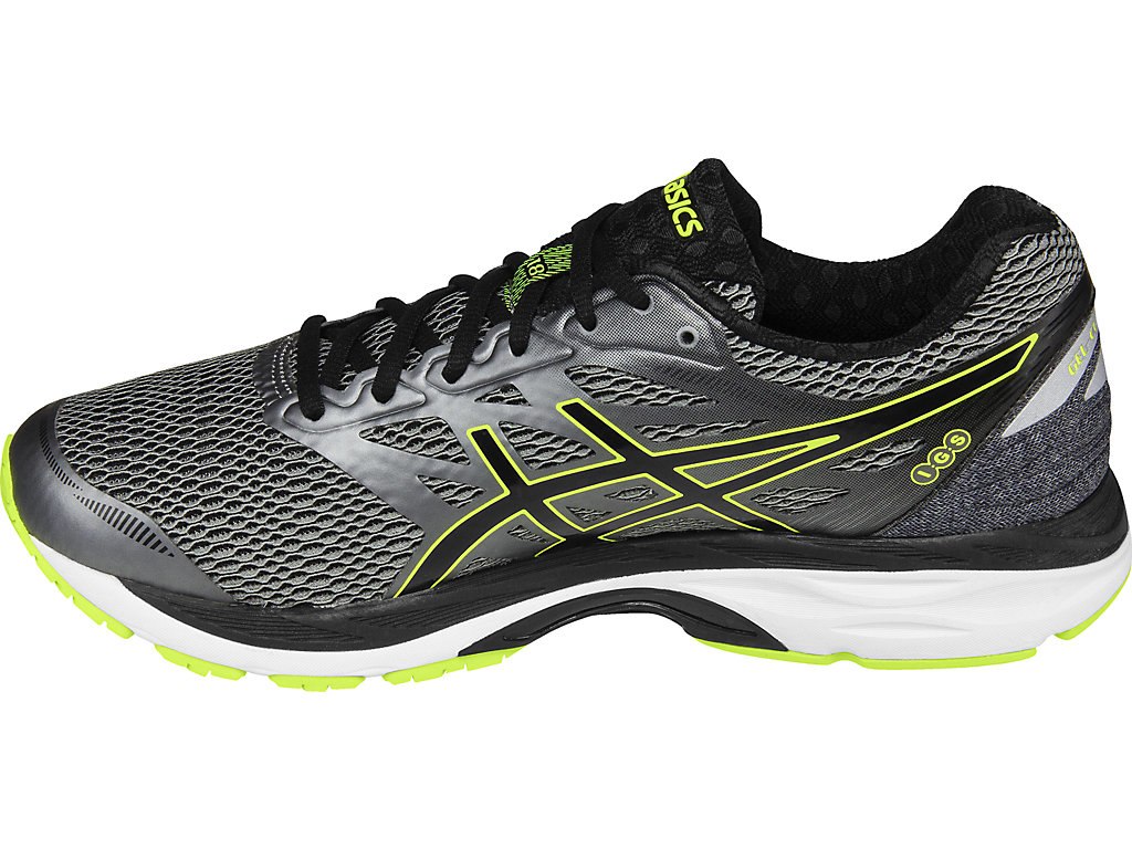 Asics Gel-Cumulus 18 Running Shoes For Men Dark Grey/Black/Yellow 484ZPIBL