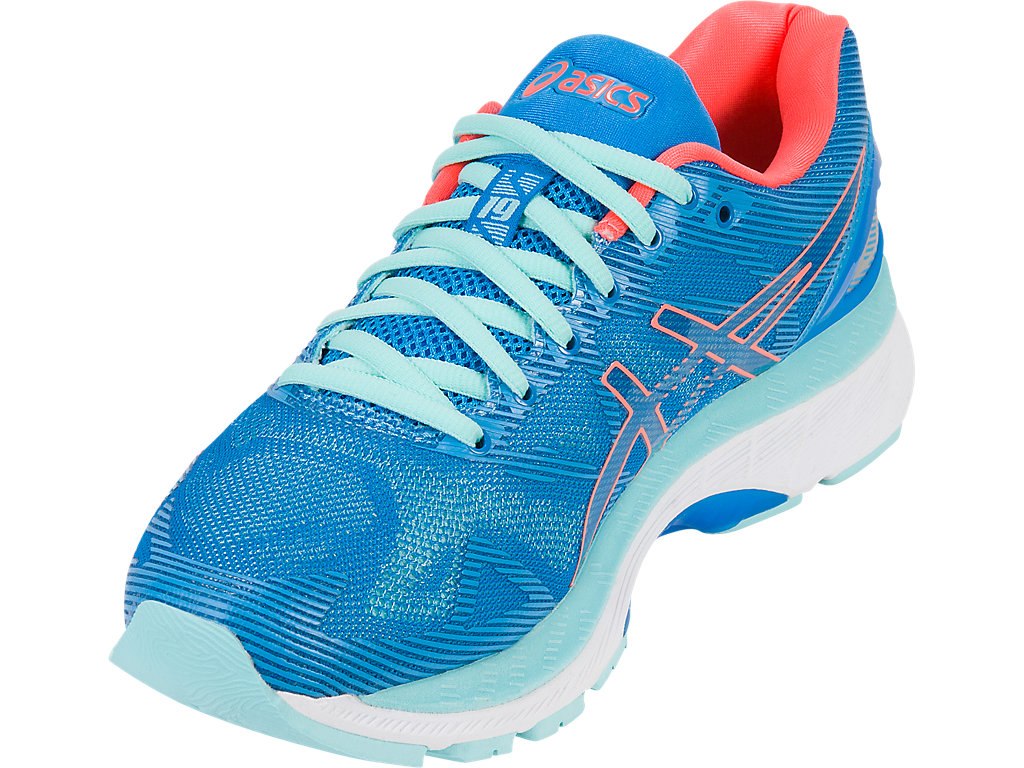 Asics Gel-Nimbus 19 Running Shoes For Women Blue/Coral/Light Turquoise Grey 755UTQWX