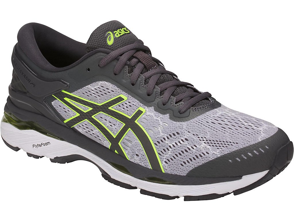 Asics Gel-Kayano 24 Running Shoes For Men Grey/Dark Grey/Yellow 885OJYSO