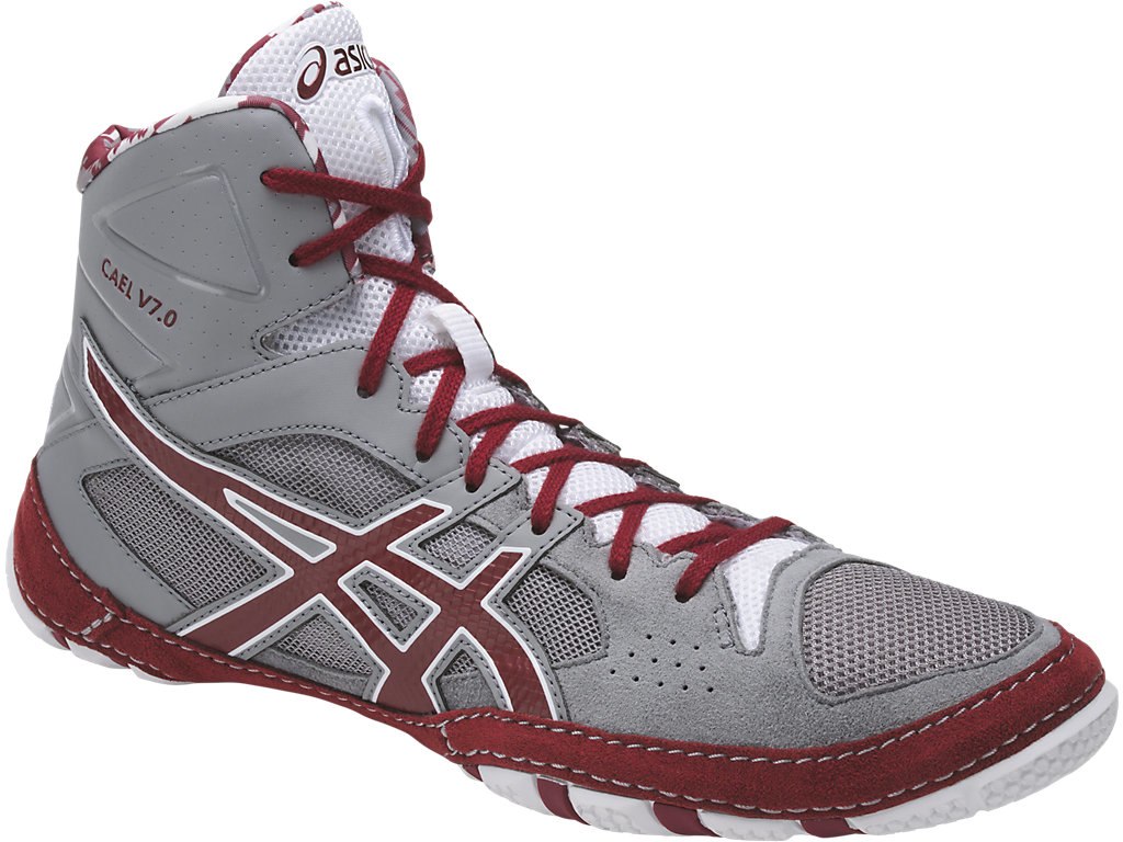 Asics Cael V7.0 Shoes For Men Grey/Burgundy/White 890JNLDU